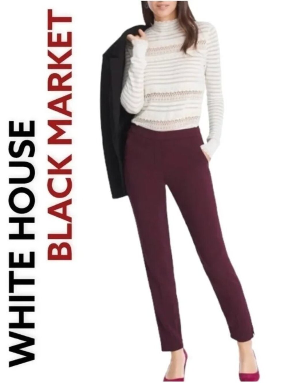 White House Black Market Burgundy-Red The Legging Side-Zip Skinny-Leg Pants S 10